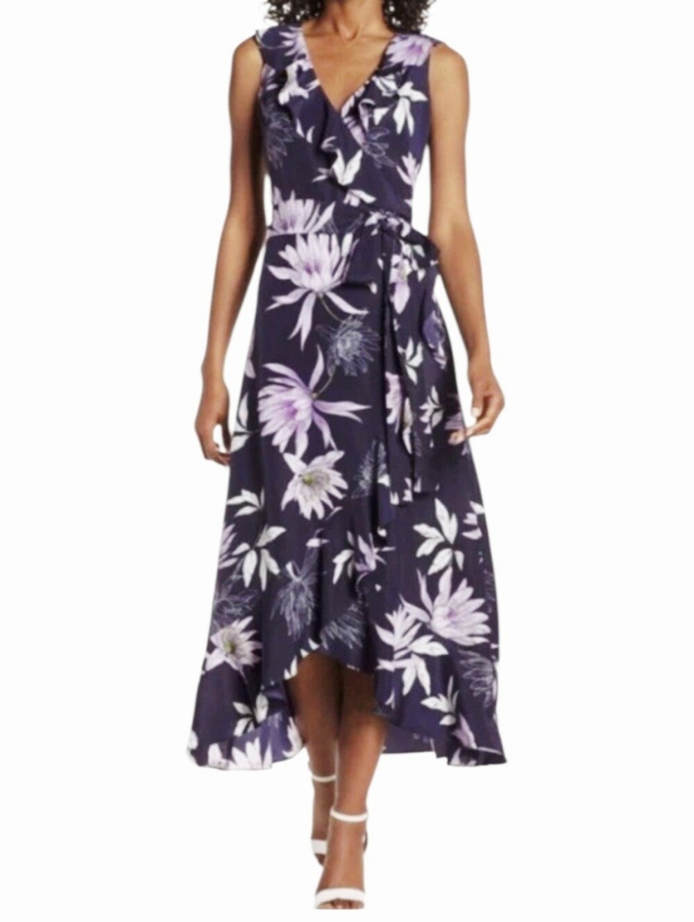 Vince Camuto Floral High-Low Midi Dress in Navy and Lavender Size 4